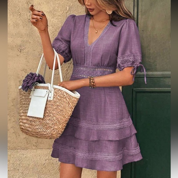 Elegant Baby Blue Lace Trim Dress - Picture 14 of 16